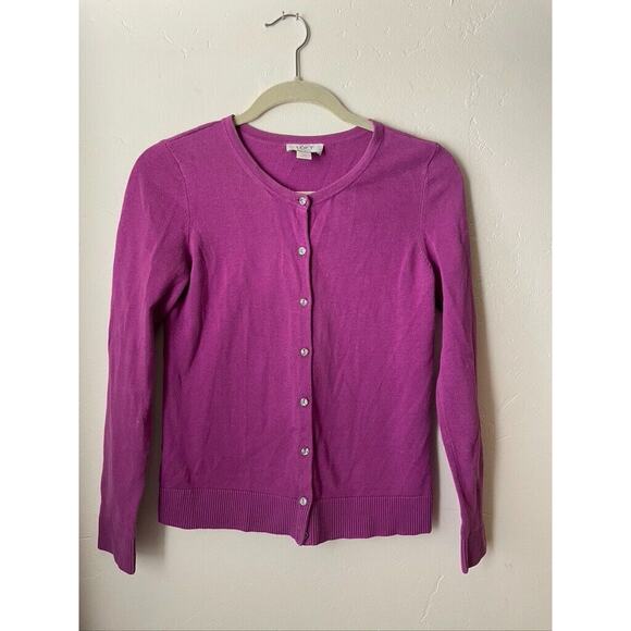 Ann Taylor Sweater Women's XXS Petite Purple Cardigan Loft Crystal Button Up - Picture 2 of 4